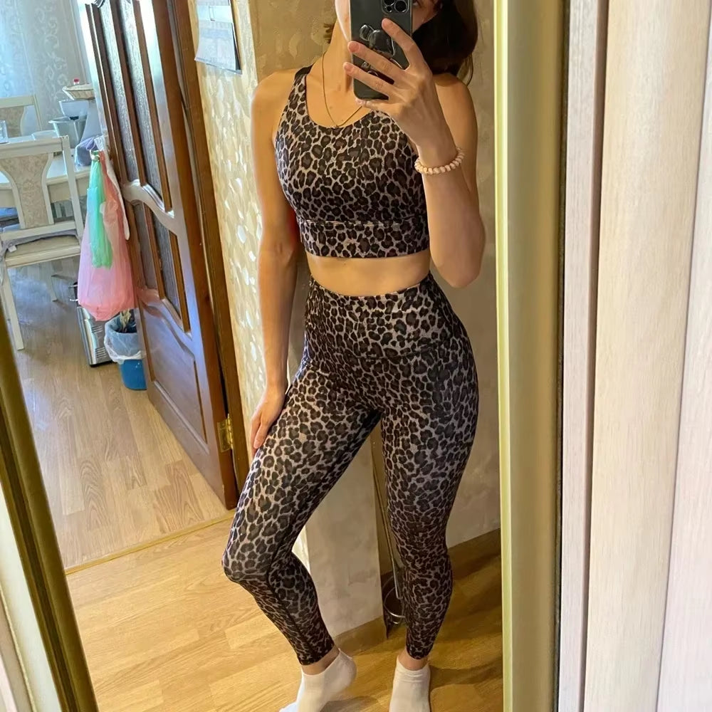 Leopard Yoga Suit for Fitness Women Tracksuit 2024 Gym Set Women Sportswear Dry Fit Sport Outfit Clothes White Clothing Purple