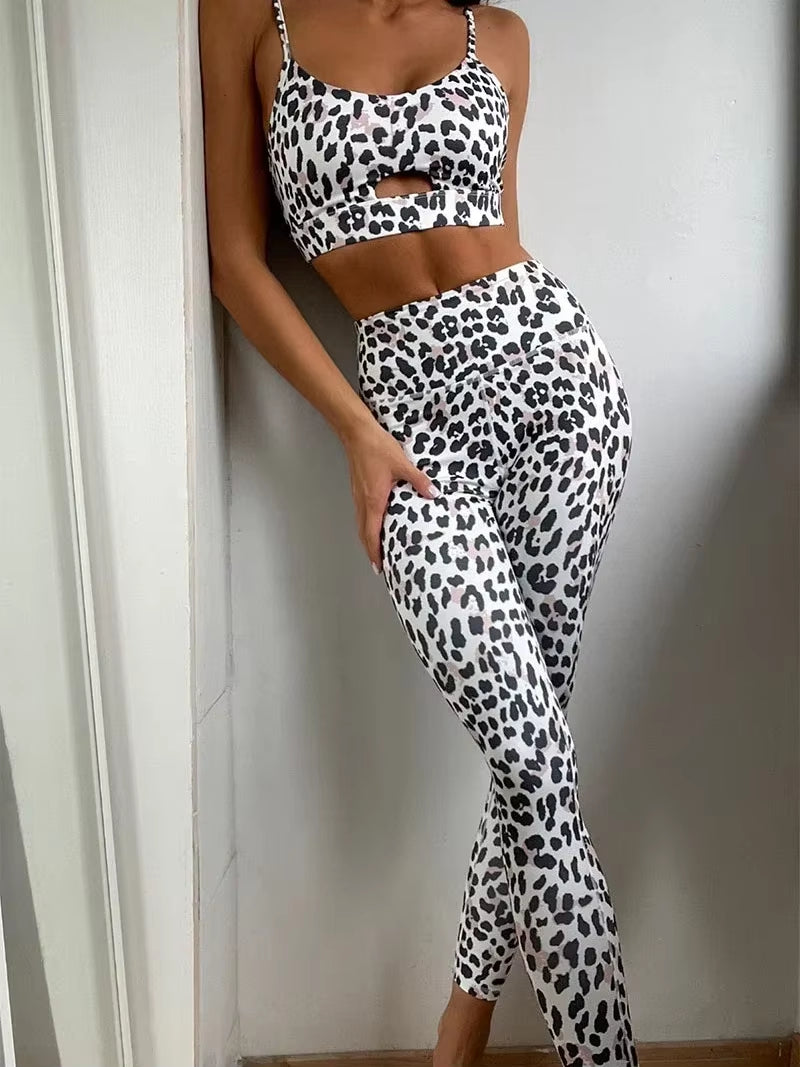 Leopard Yoga Suit for Fitness Women Tracksuit 2024 Gym Set Women Sportswear Dry Fit Sport Outfit Clothes White Clothing Purple
