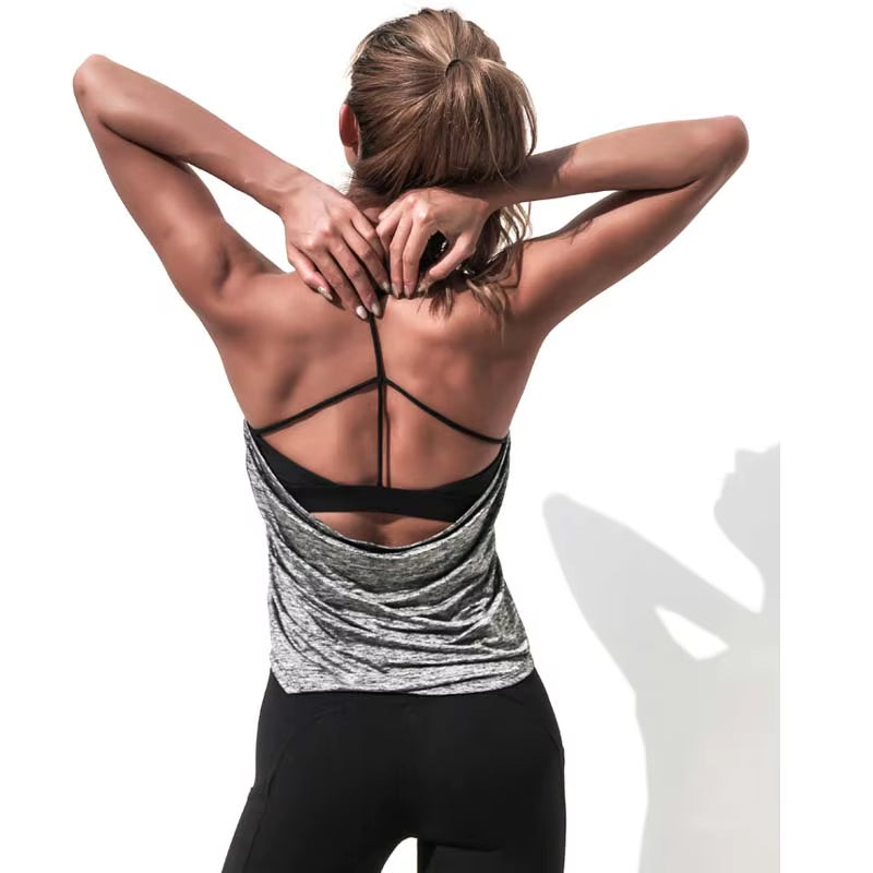 Fack Two Pcs Women'S Inner Padd Yoga Top Tank Woman Sports Long Vests Fitness Running Shirt Gym Workout Clothes