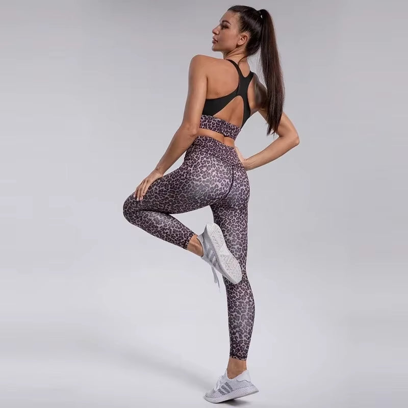 Leopard Yoga Suit for Fitness Women Tracksuit 2024 Gym Set Women Sportswear Dry Fit Sport Outfit Clothes White Clothing Purple